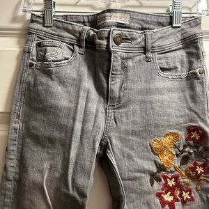 Zara Silver grey skinny jeans with cute embroidered leg detail.